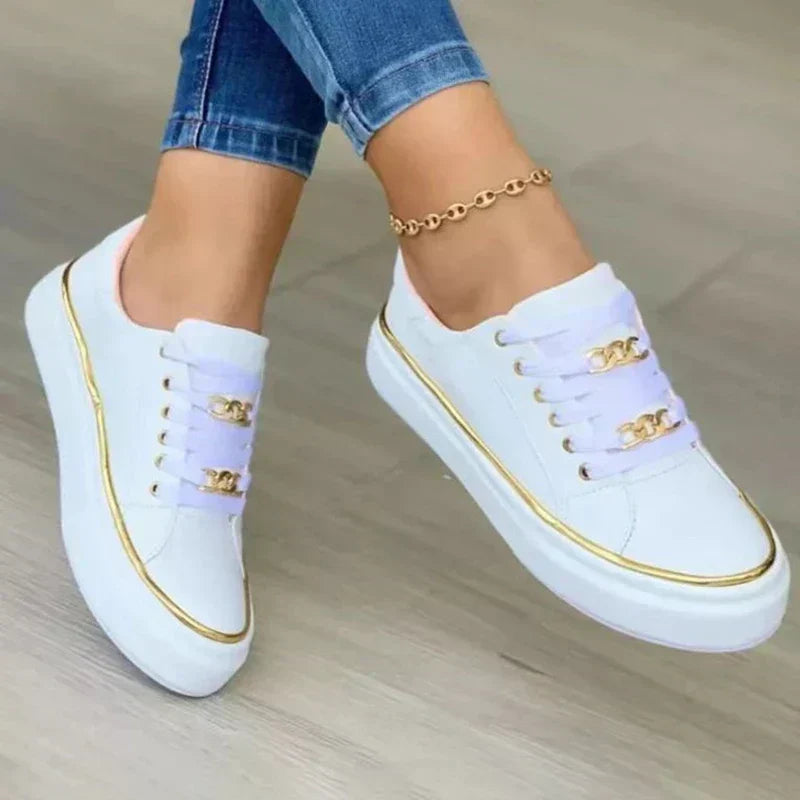 Black Orthopedic Women's Shoes with Gold Accents