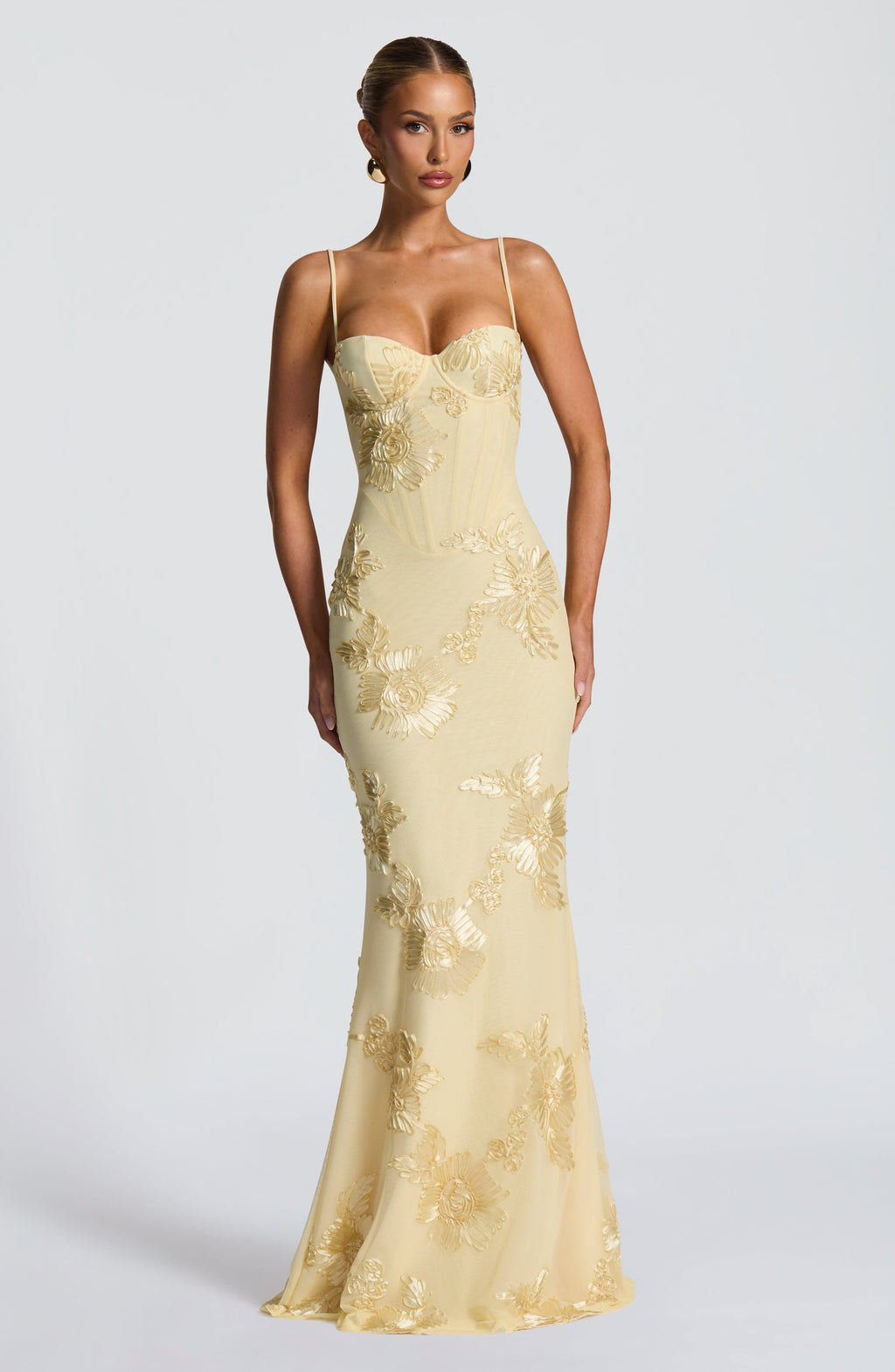 Floral Corset Evening Gown | Elegant Floor-Length Formal Dress