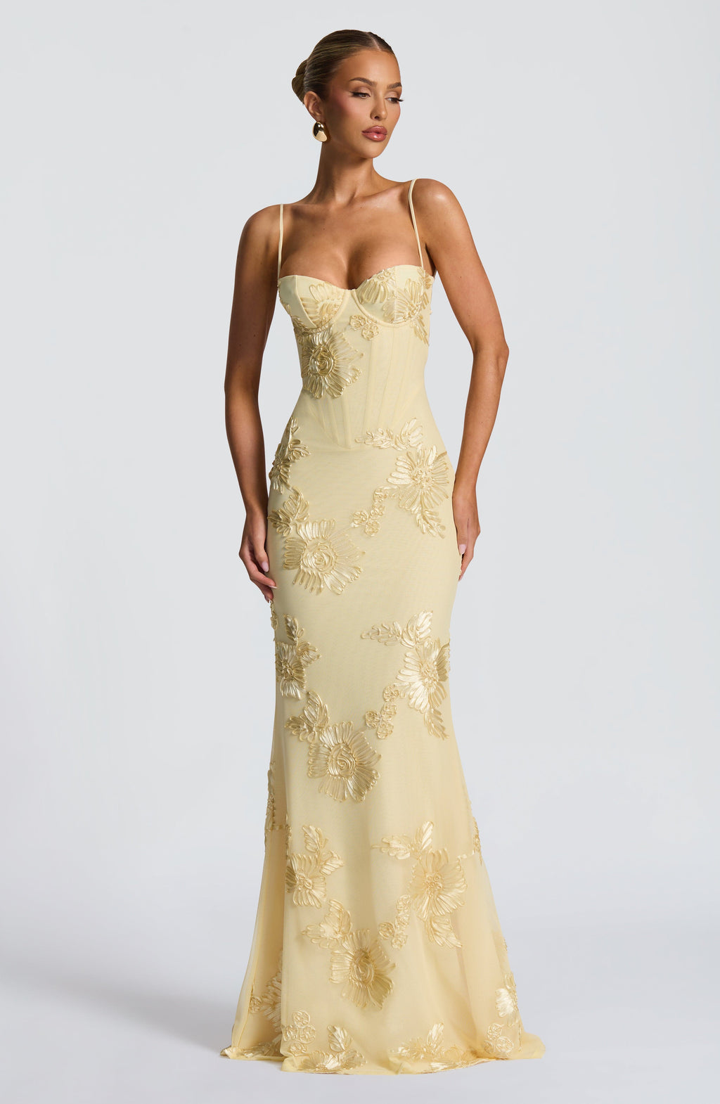 Floral Corset Evening Gown | Elegant Floor-Length Formal Dress
