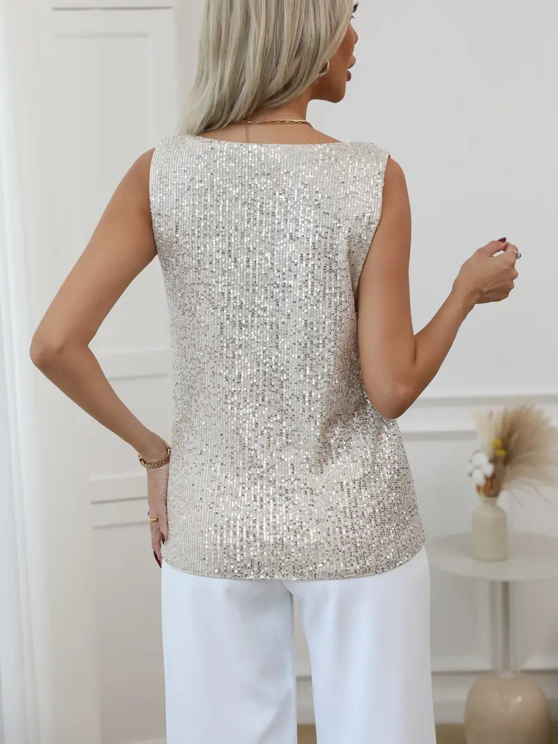 Women's Sequin Tank Top V-Neck Sleeveless Going Out Top