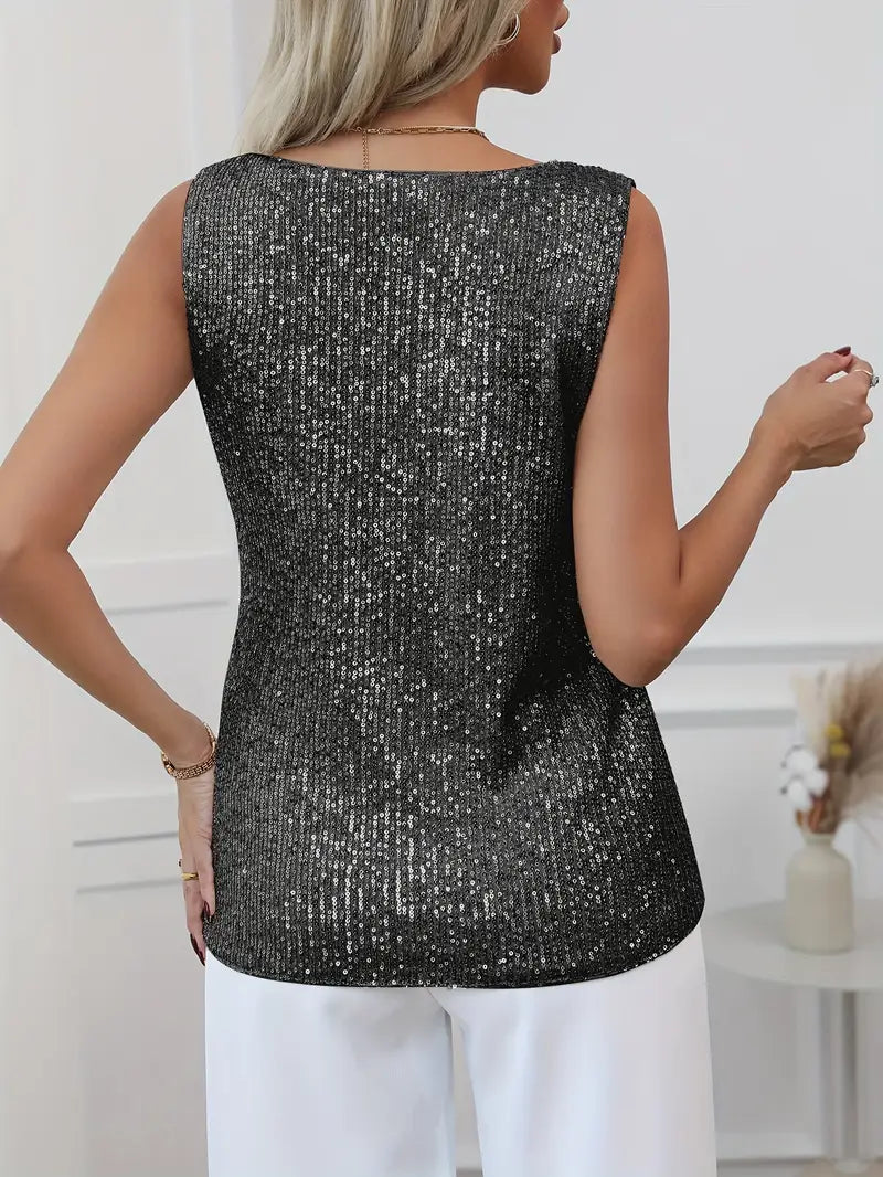 Women's Sequin Tank Top V-Neck Sleeveless Going Out Top
