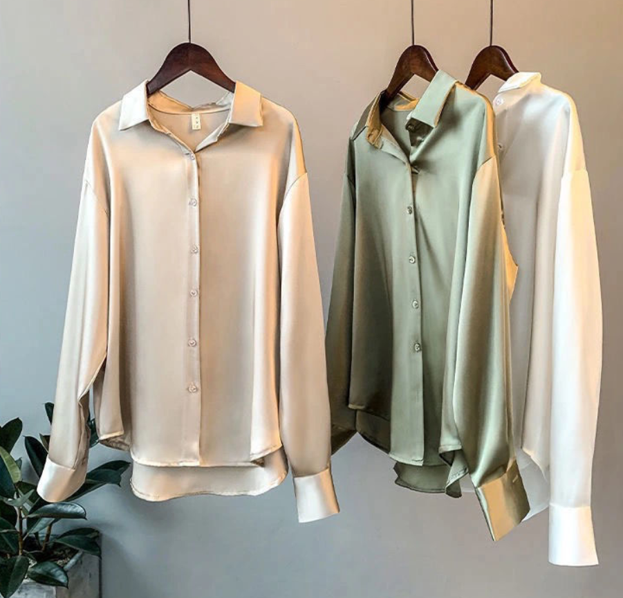 100% Silk Long Sleeve Blouse for Women – Elegant Classic Top