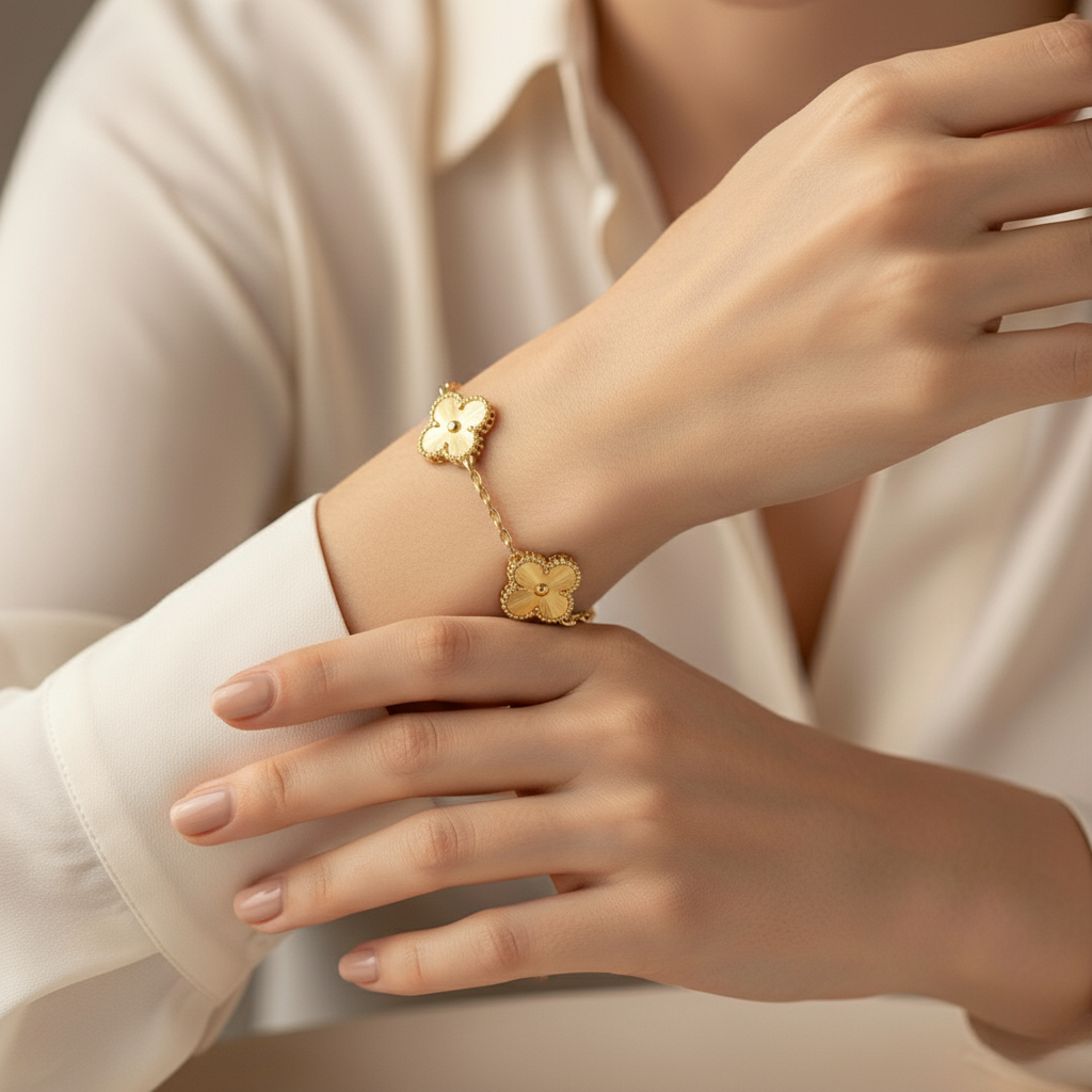18k Gold-Plated Sterling Silver Leaf Bracelet for Women