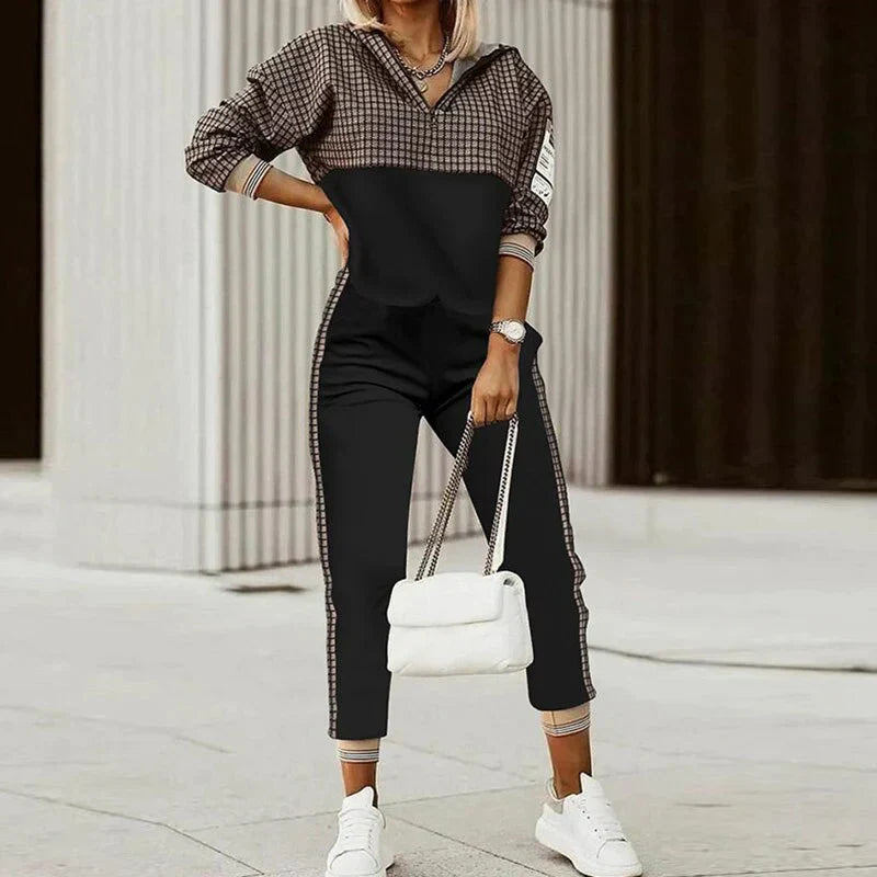 Women's Patterned Zipper Tracksuit Set | Relaxed Fit