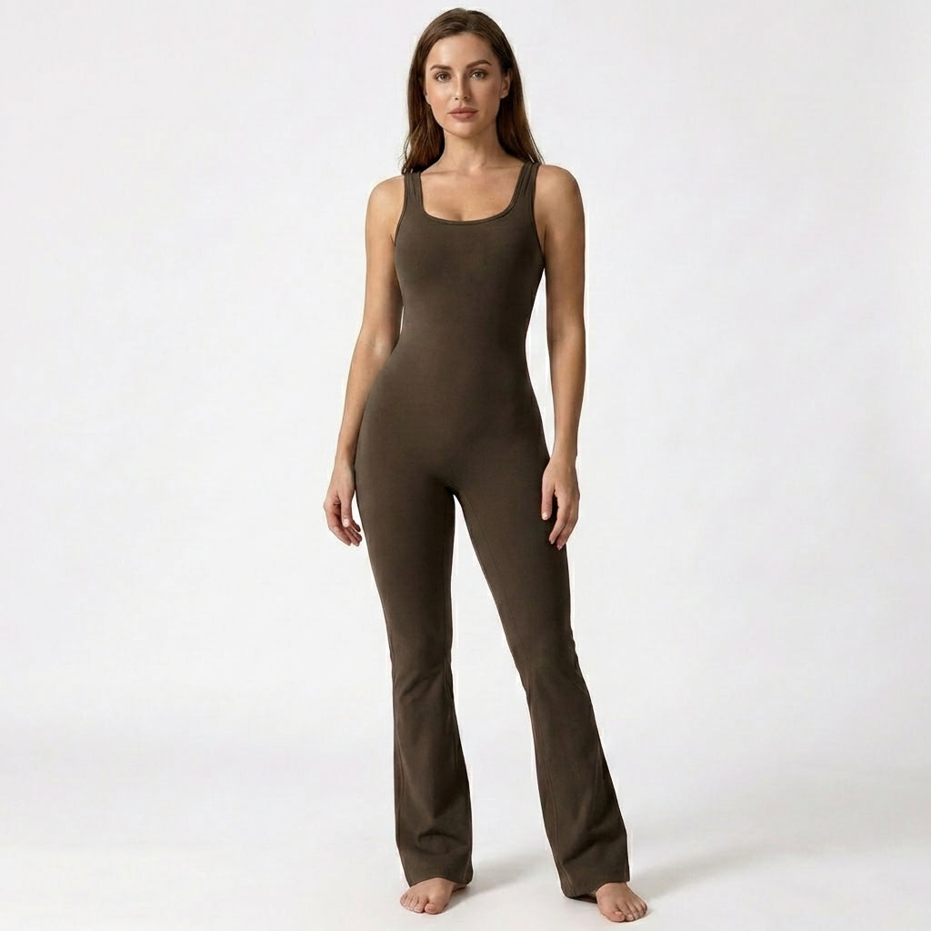 Women's Sleeveless Flared Leg Jumpsuit – Elegant Scoop Neck