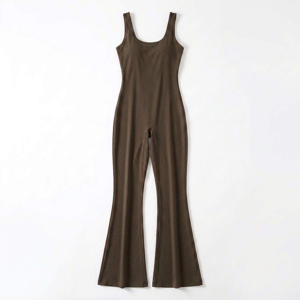 Women's Sleeveless Flared Leg Jumpsuit – Elegant Scoop Neck