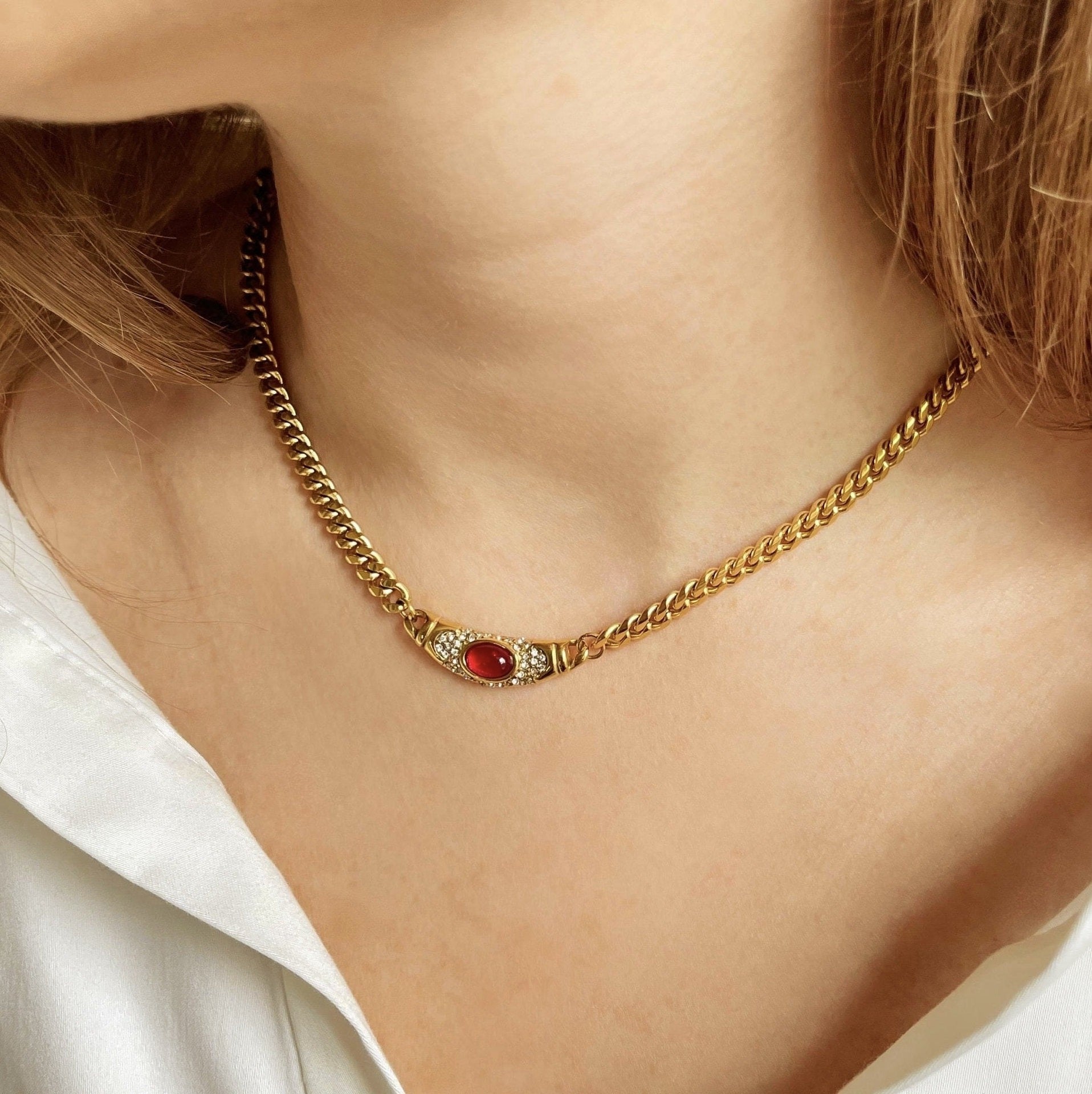 18K Gold Plated Necklace for Women | Waterproof Diamond Simulant Pendant