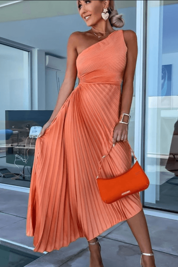 Pleated One-Shoulder A-Line Dress for Women | Summer Cocktail