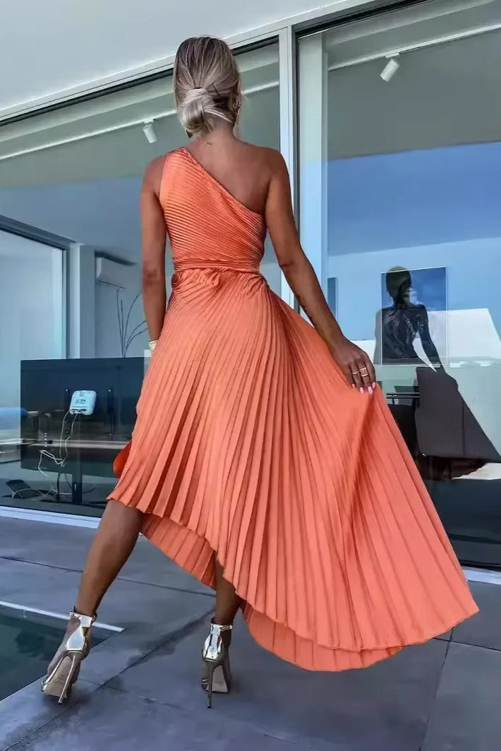 Pleated One-Shoulder A-Line Dress for Women | Summer Cocktail