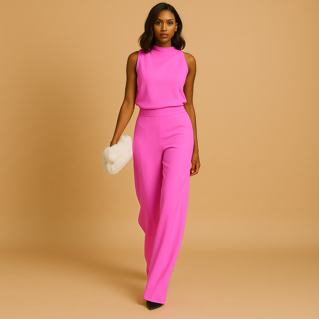 Polyester Women's Wide-Leg Jumpsuit with Halter Neckline