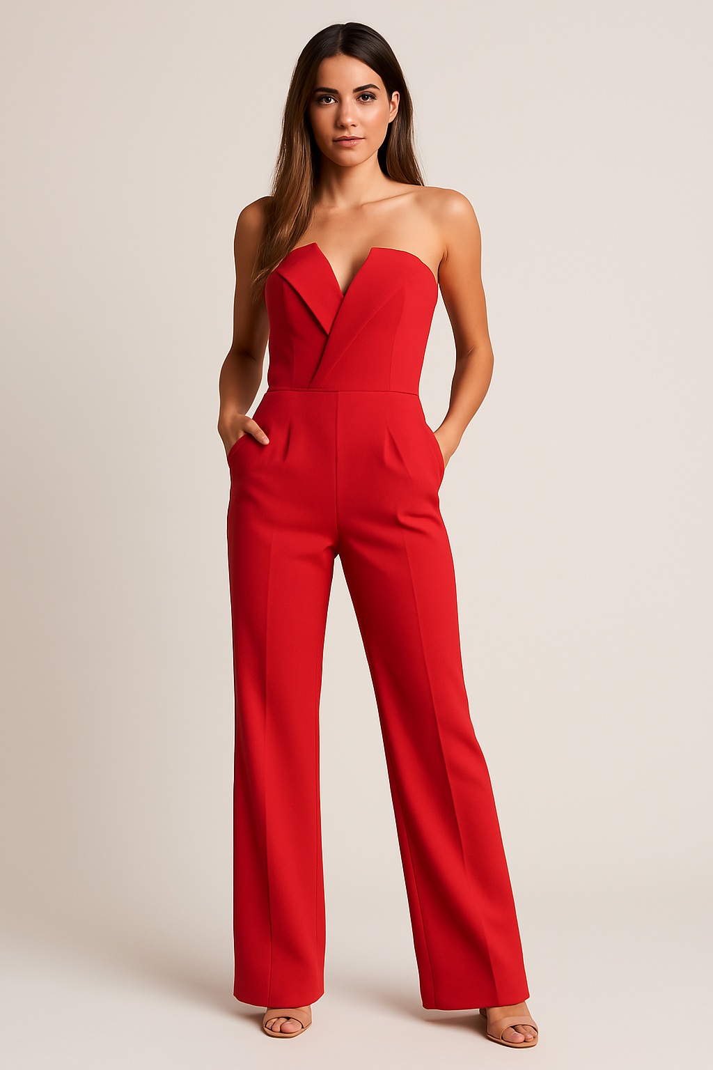 Women's V-Neck Wide-Leg Jumpsuit – Elegant & Versatile
