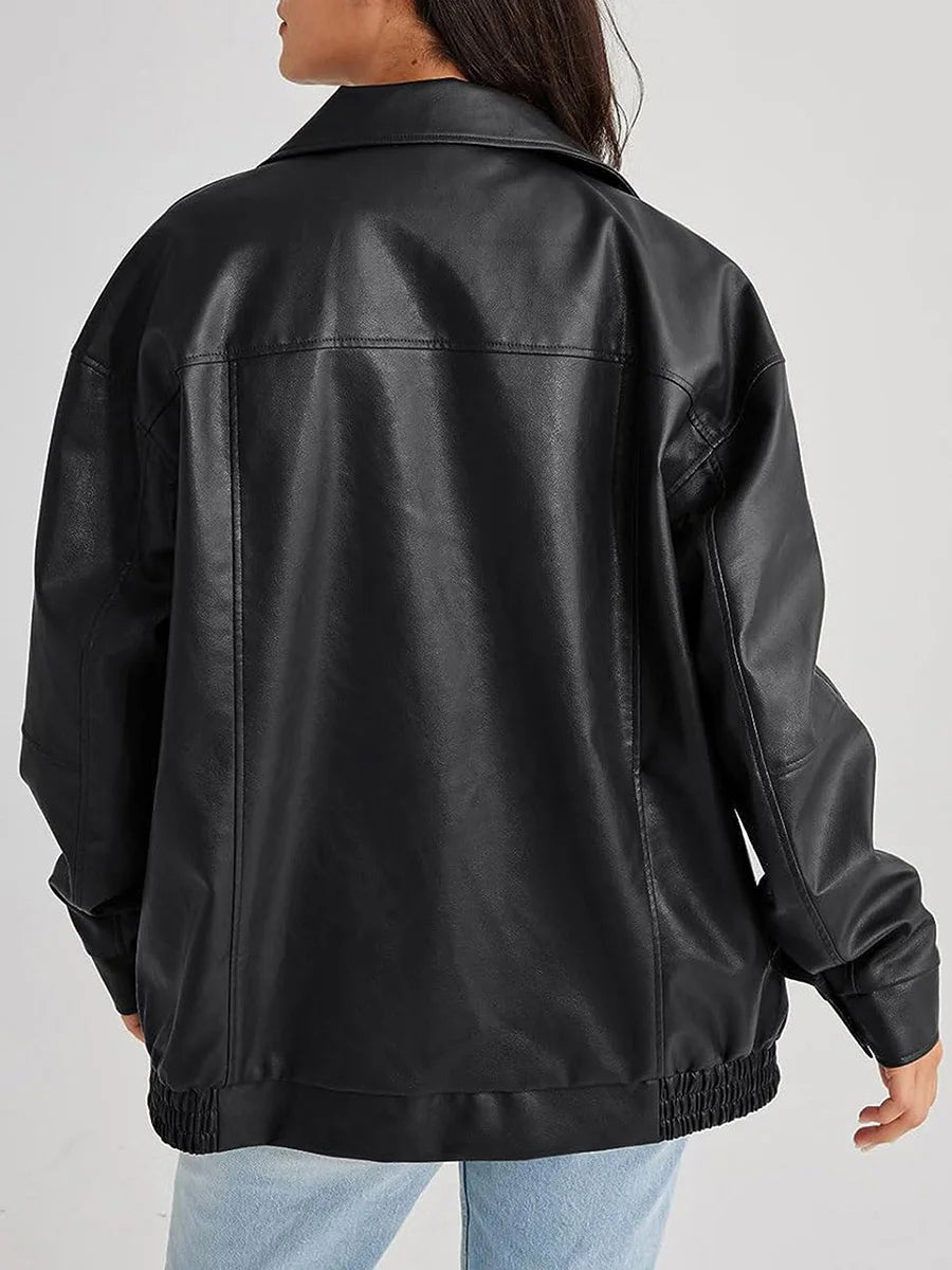 Women's Faux Leather Oversized Bomber Jacket