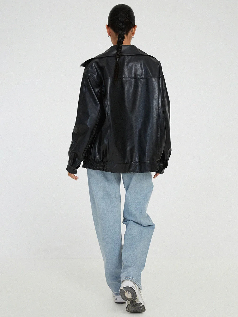 Women's Faux Leather Oversized Bomber Jacket
