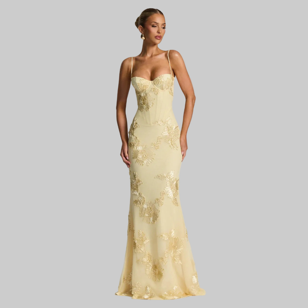 Floral Maxi Dress with Spaghetti Straps – Elegant Summer Gown