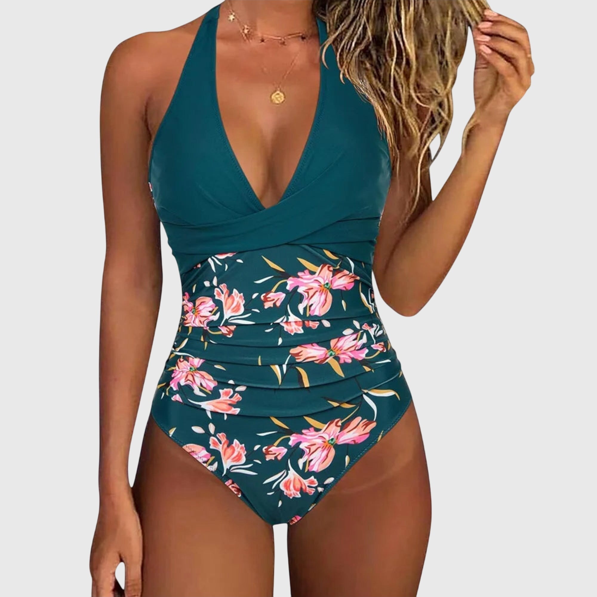 Women's Floral Print One-Piece Swimsuit – Sculpted Waist Design