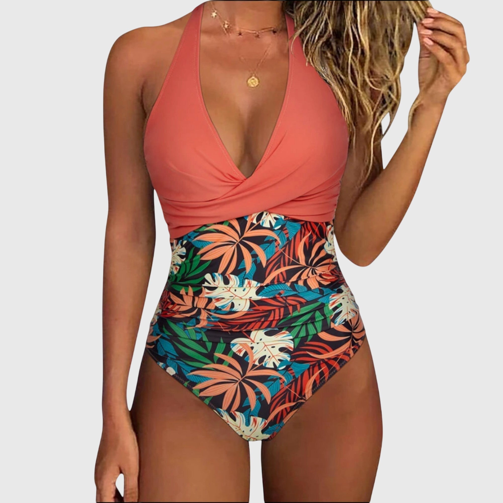 Women's Floral Print One-Piece Swimsuit – Sculpted Waist Design