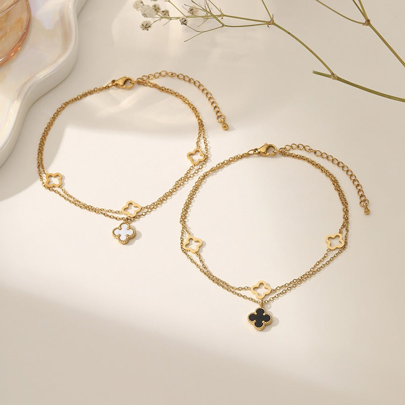 Gold-Plated Stainless Steel Women's Anklet with Clover Charms