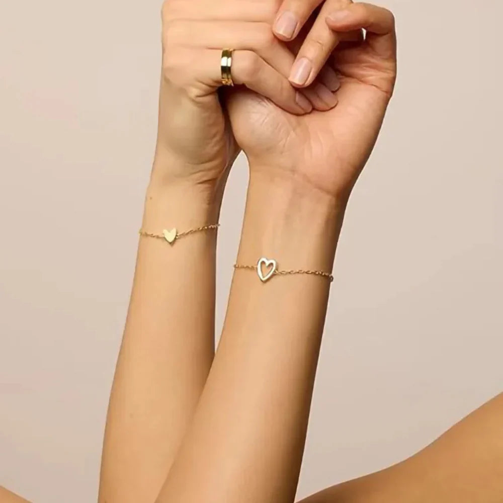 Metal Heart Bracelet Set for Women – Adjustable Matching Pair
