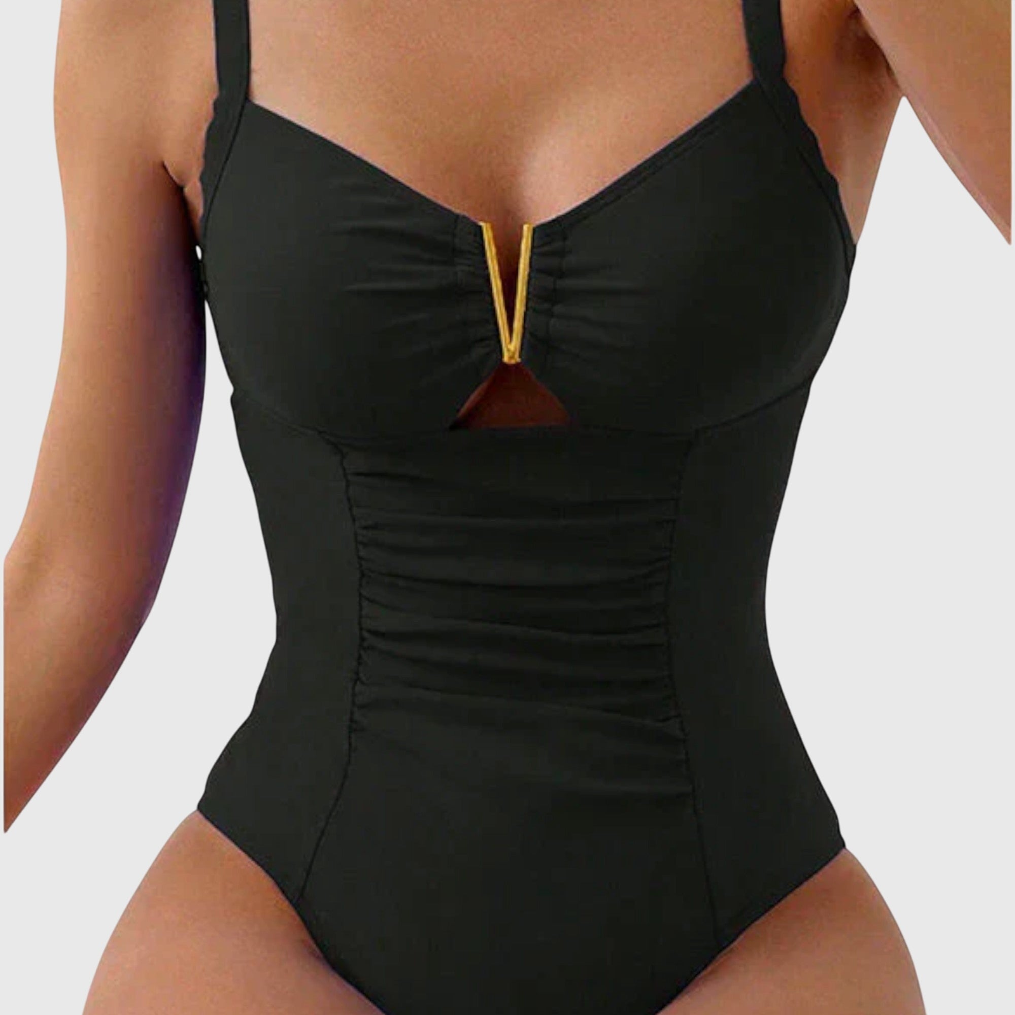 Women's V-Neck One-Piece Swimsuit with Ruched Tummy Control