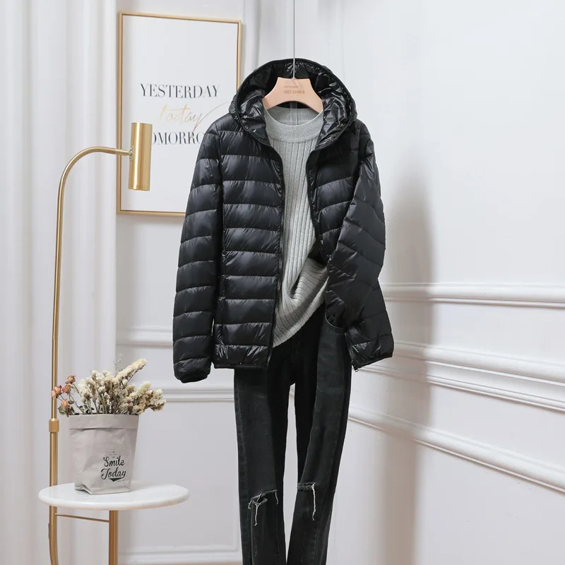Women's Lightweight Black Puffer Jacket | Hooded Winter Coat