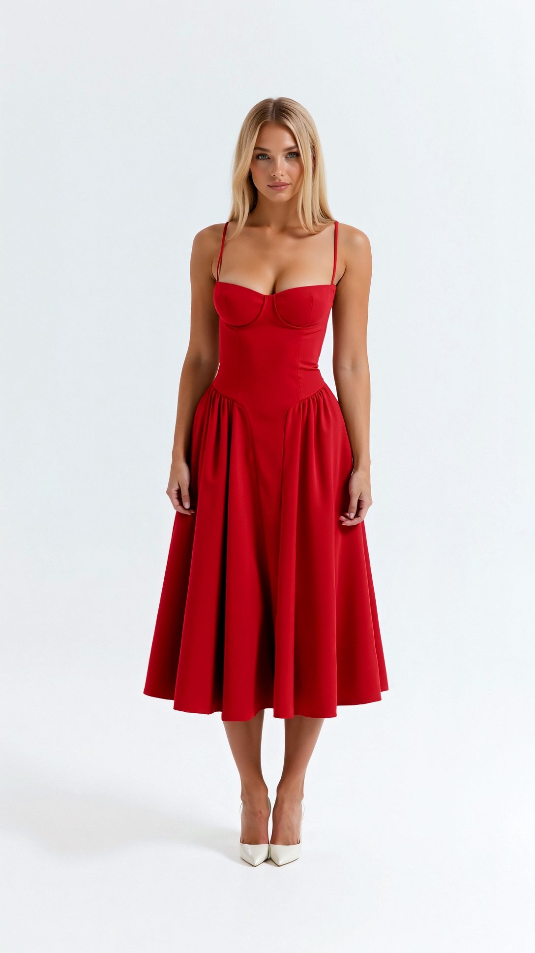 Floral Midi Dress Women's Lightweight Sweetheart Neckline Summer