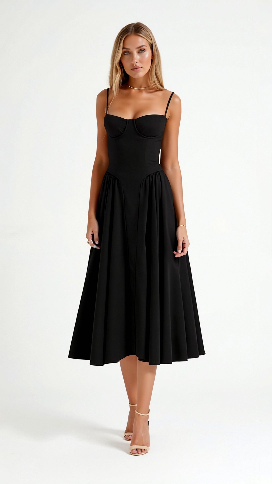 Floral Midi Dress Women's Lightweight Sweetheart Neckline Summer