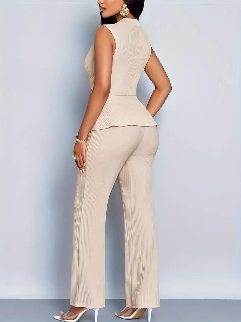 Women's Pleated Peplum Pants Set – Spring Elegance