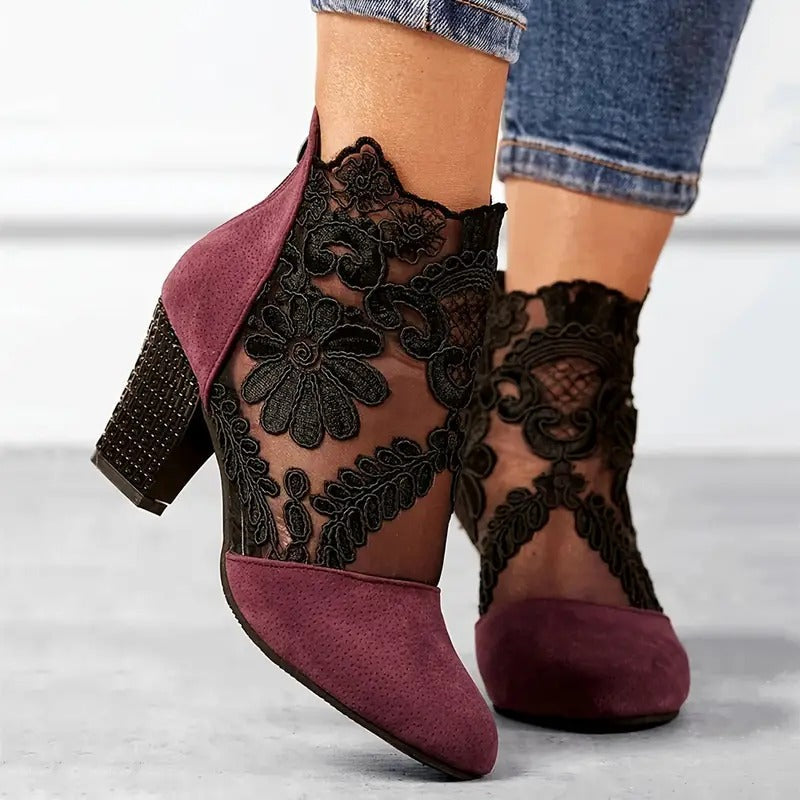 Women's Floral Lace Heels – Handmade Elegant Design