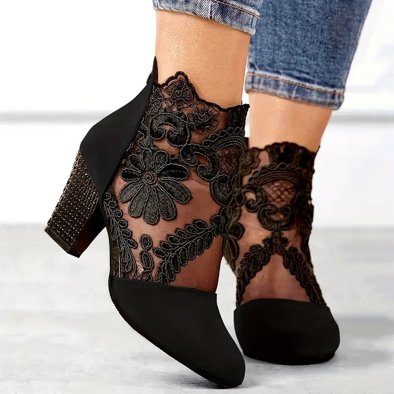 Women's Floral Lace Heels – Handmade Elegant Design