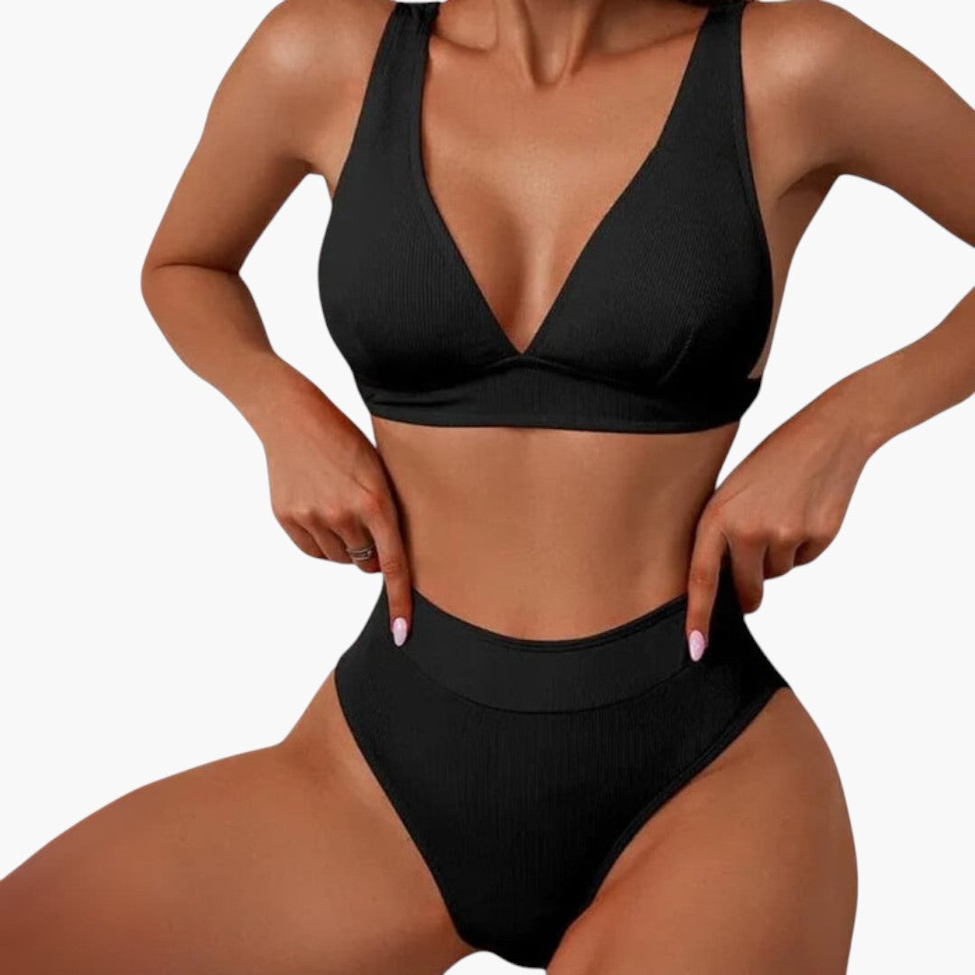Ribbed High-Waisted Bikini Set Women's Two-Piece Swimwear