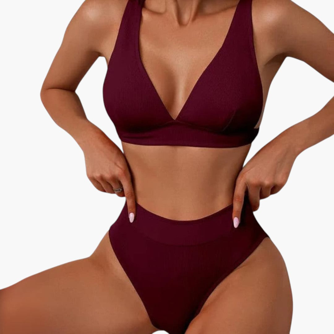 Ribbed High-Waisted Bikini Set Women's Two-Piece Swimwear