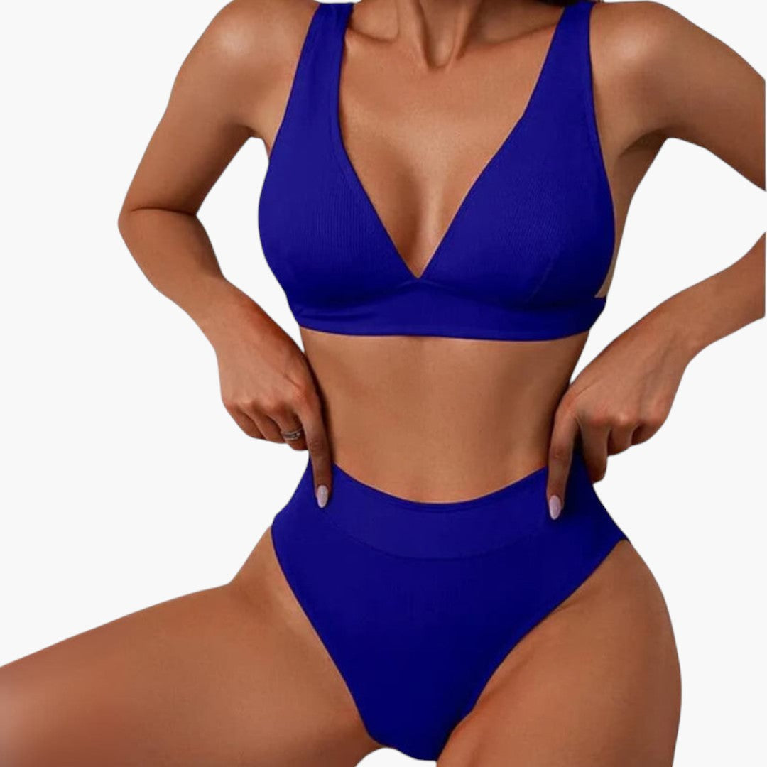 Ribbed High-Waisted Bikini Set Women's Two-Piece Swimwear
