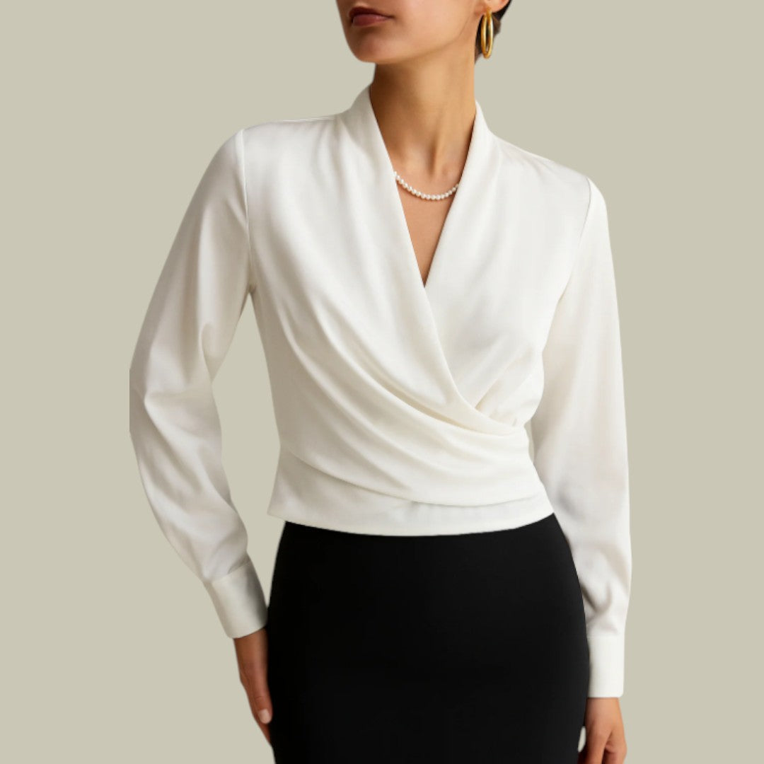 Women's Satin V-Neck Wrap Blouse | Tailored Elegant Top