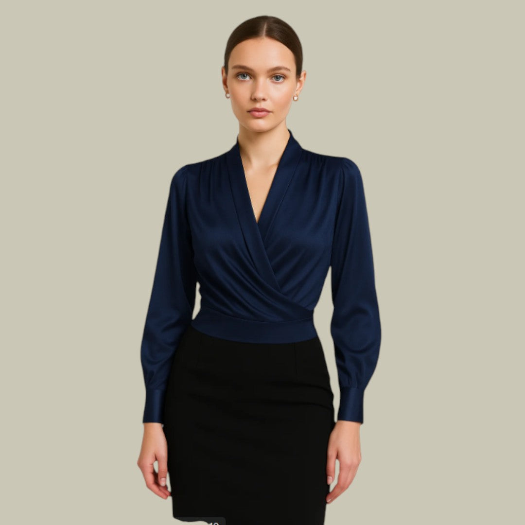 Women's Satin V-Neck Wrap Blouse | Tailored Elegant Top