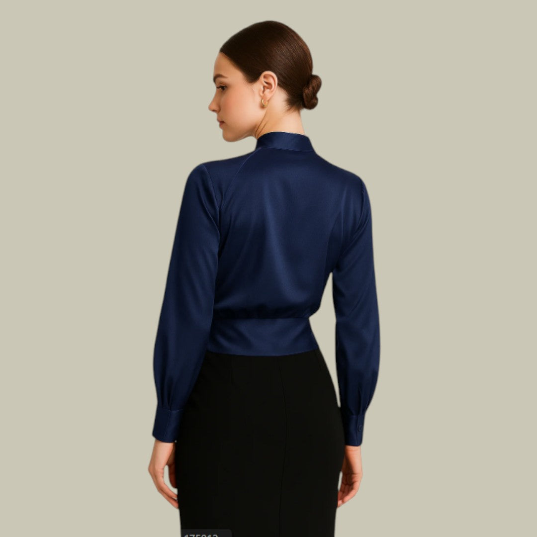 Women's Satin V-Neck Wrap Blouse | Tailored Elegant Top