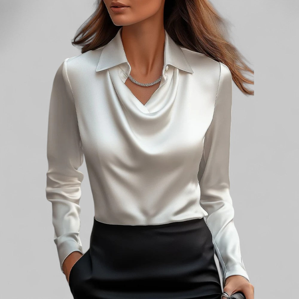 Satin Long Sleeve Blouse for Women – Draped Elegant Top