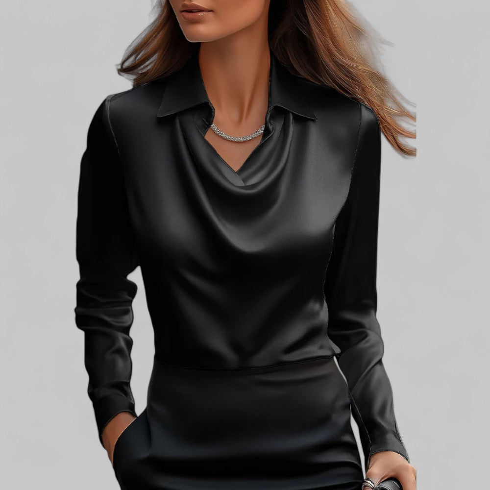 Satin Long Sleeve Blouse for Women – Draped Elegant Top