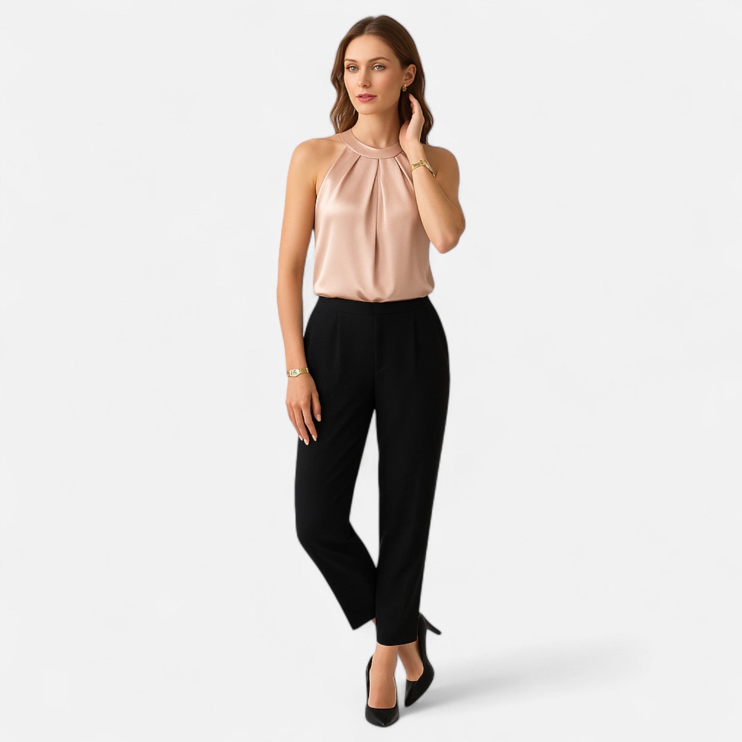 Satin Pleated Tank Top for Women | Elegant Draped Sleeveless Blouse