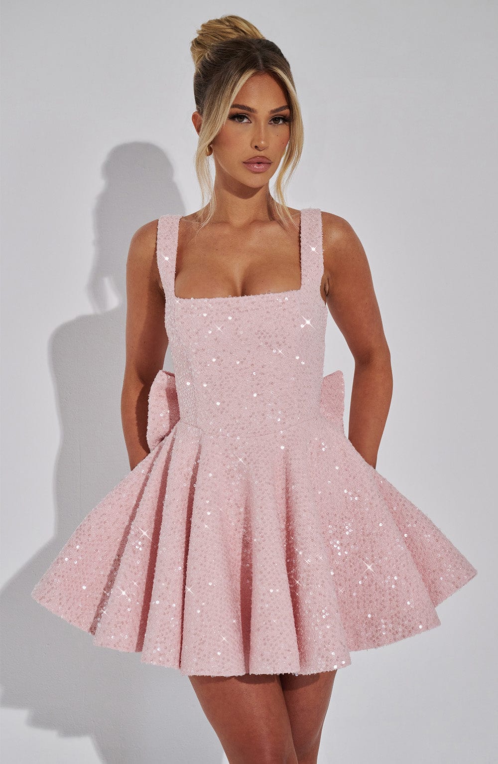 Women's Sequin Mini Dress with Bow Back Detail
