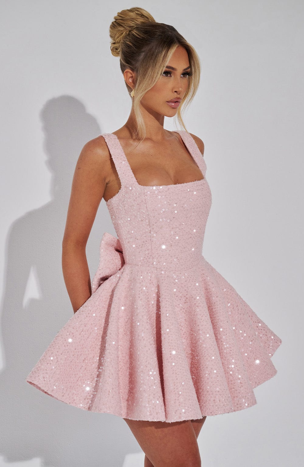 Women's Sequin Mini Dress with Bow Back Detail