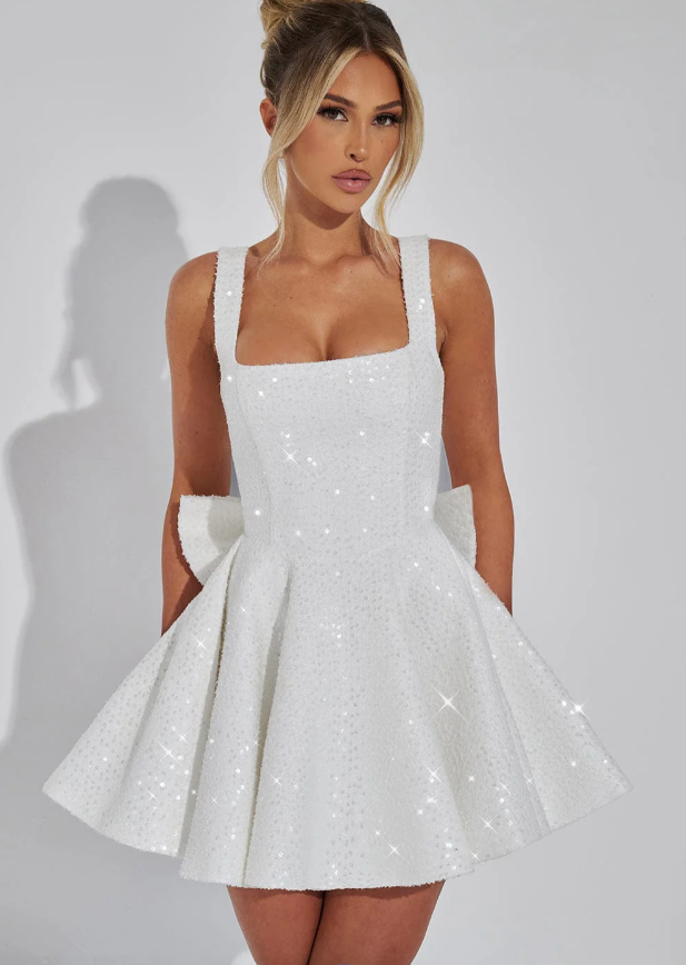 Women's Sequin Mini Dress with Bow Back Detail