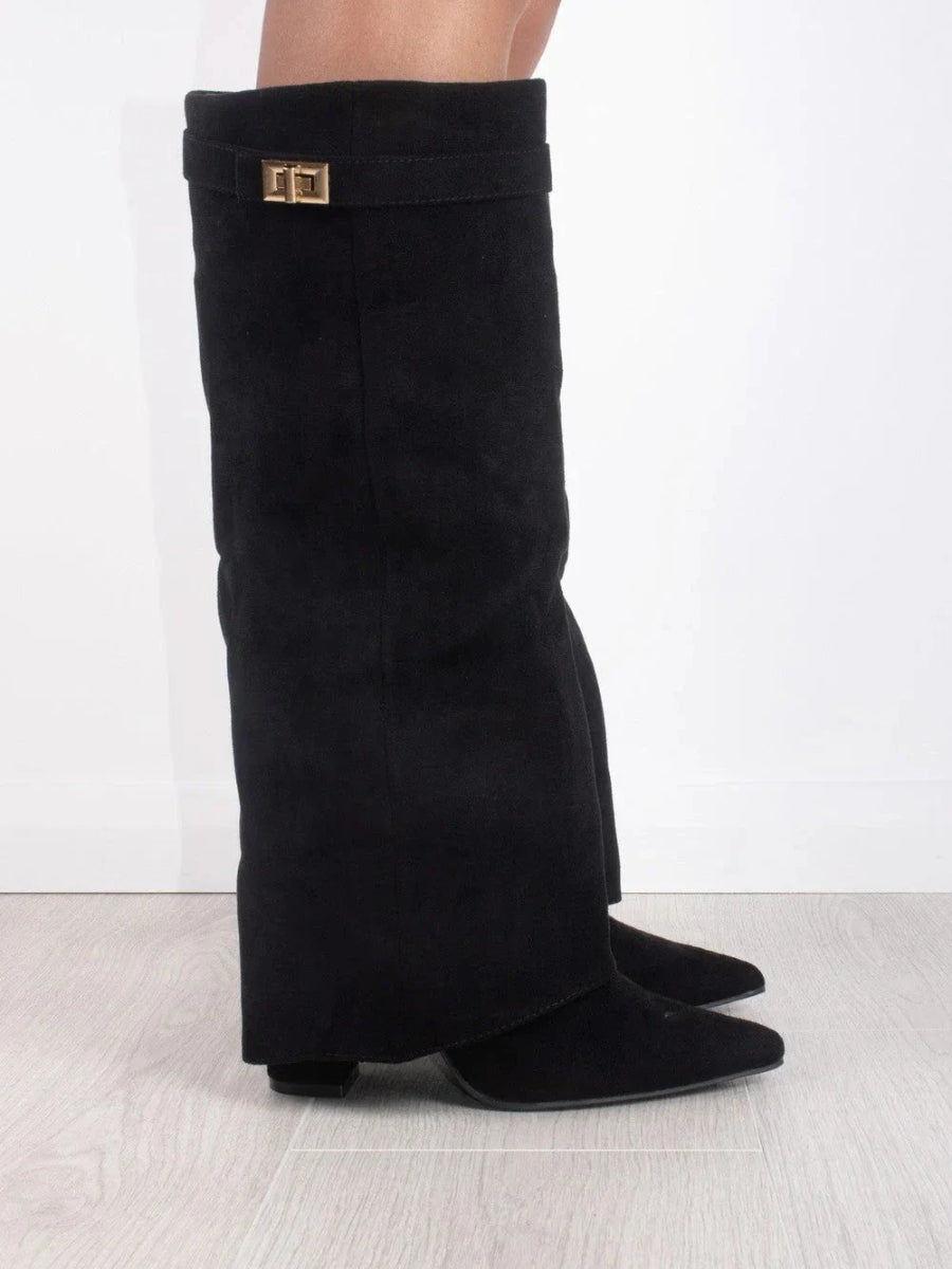 Women's Smooth Leather Knee High Boots with Wide Flare Top