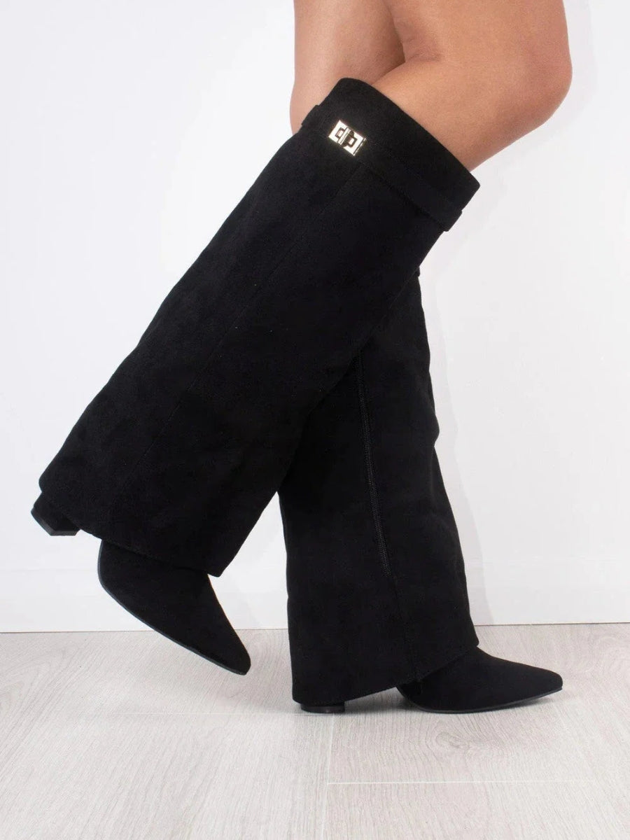 Women's Smooth Leather Knee High Boots with Wide Flare Top