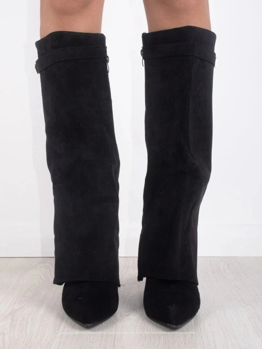Women's Smooth Leather Knee High Boots with Wide Flare Top