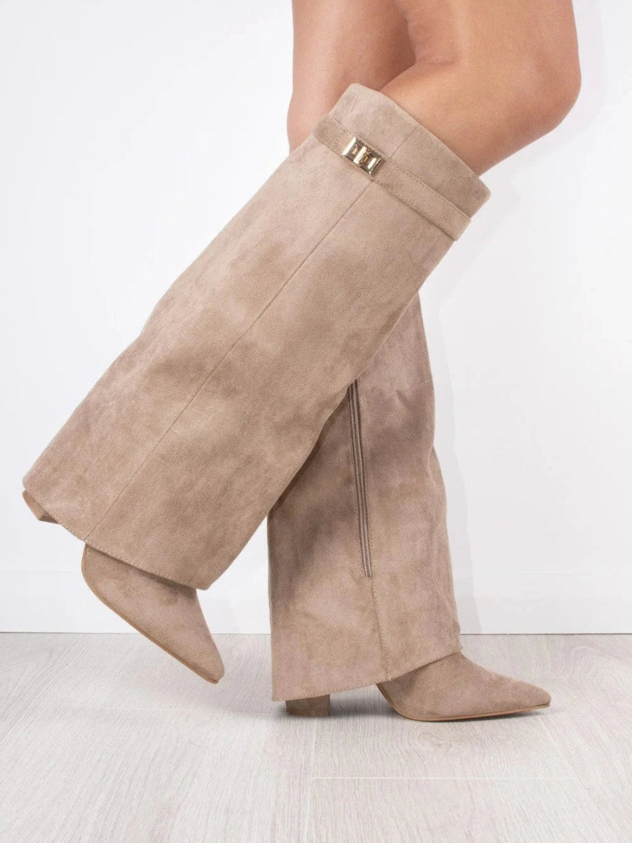 Women's Smooth Leather Knee High Boots with Wide Flare Top