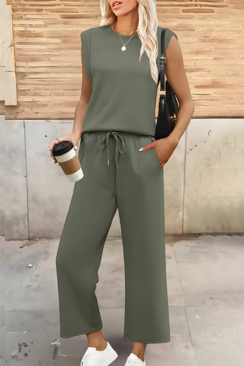 Women's Breathable Summer Loungewear Set – Soft Wide-Leg Trousers