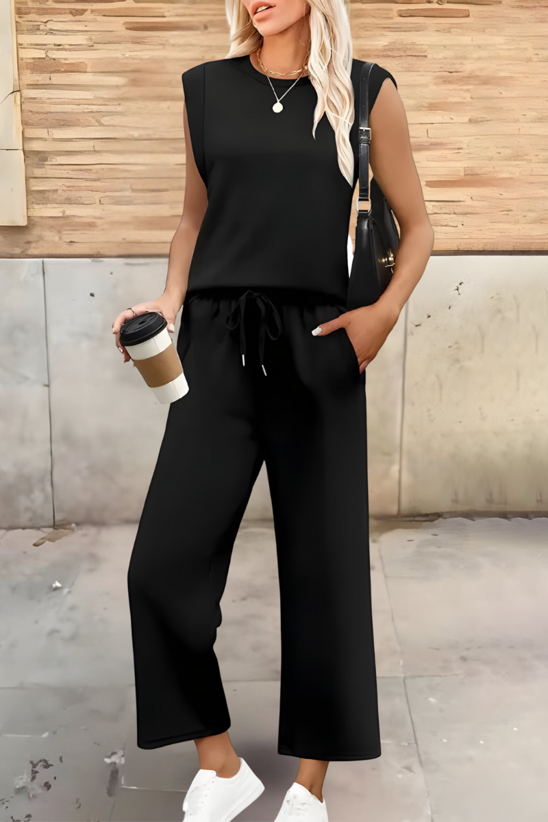 Women's Breathable Summer Loungewear Set – Soft Wide-Leg Trousers