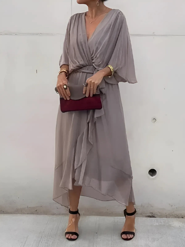 Soft Midi Dress with Flutter Sleeves | Tie Waist Summer Dress