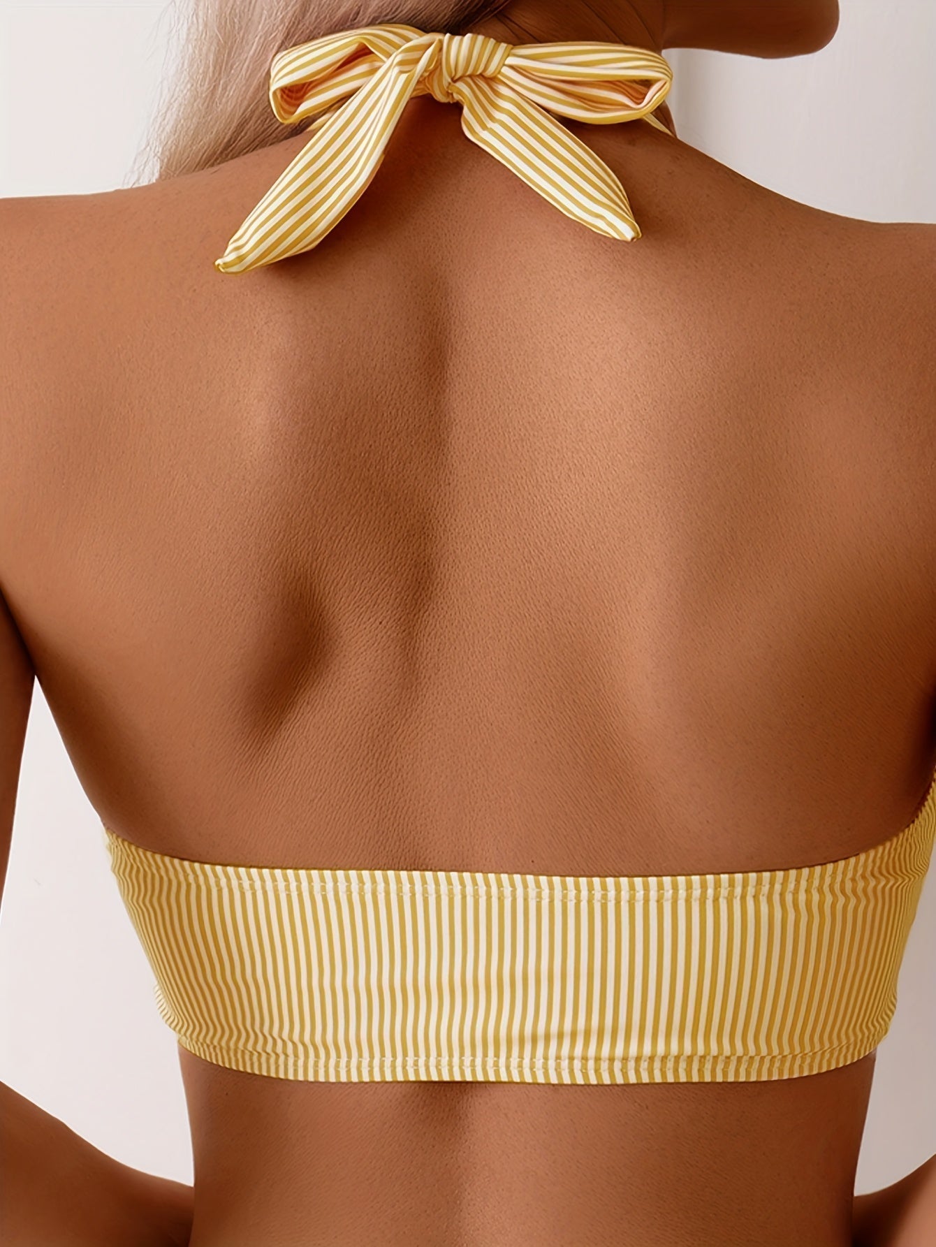 Women's Striped Halterneck Bikini Set – Elastic Swim Top & Bottoms