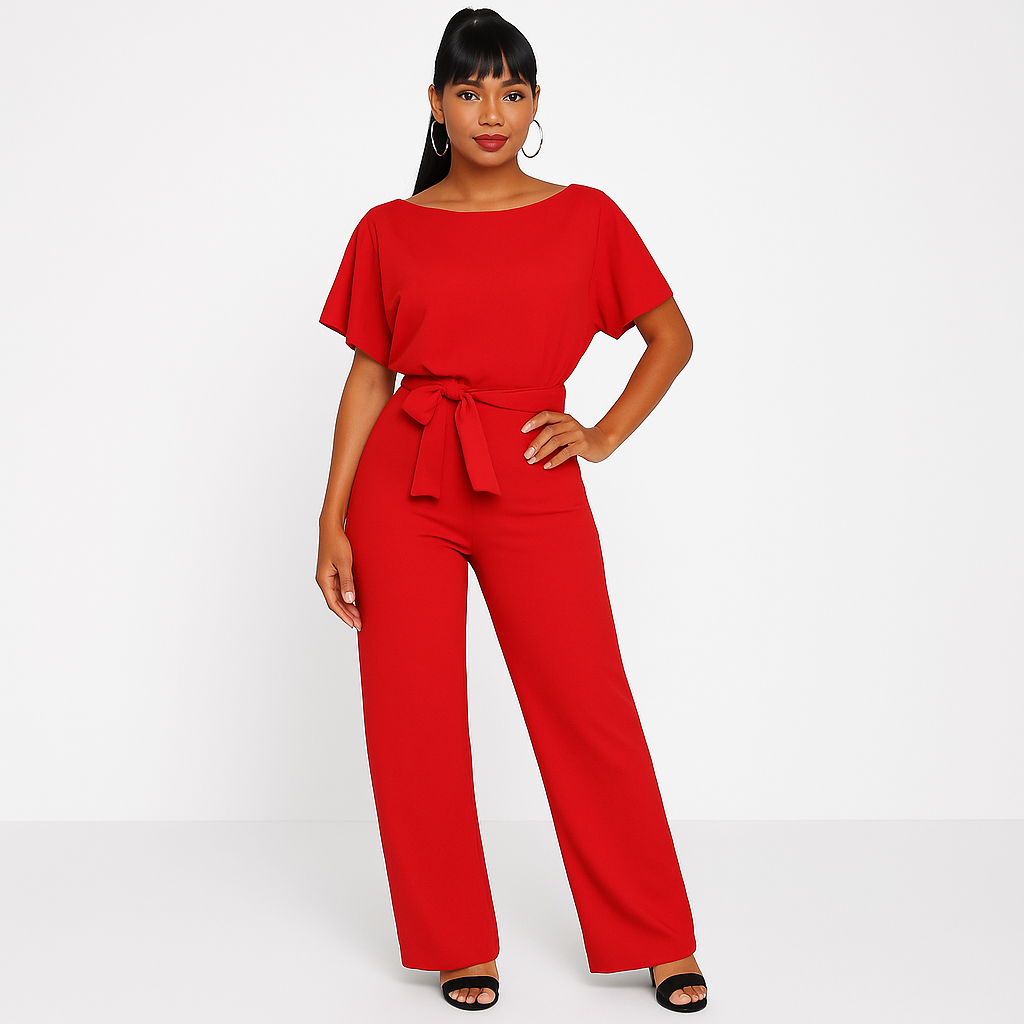 Women's Tie-Ribbon Jumpsuit | Short-Sleeve One-Piece